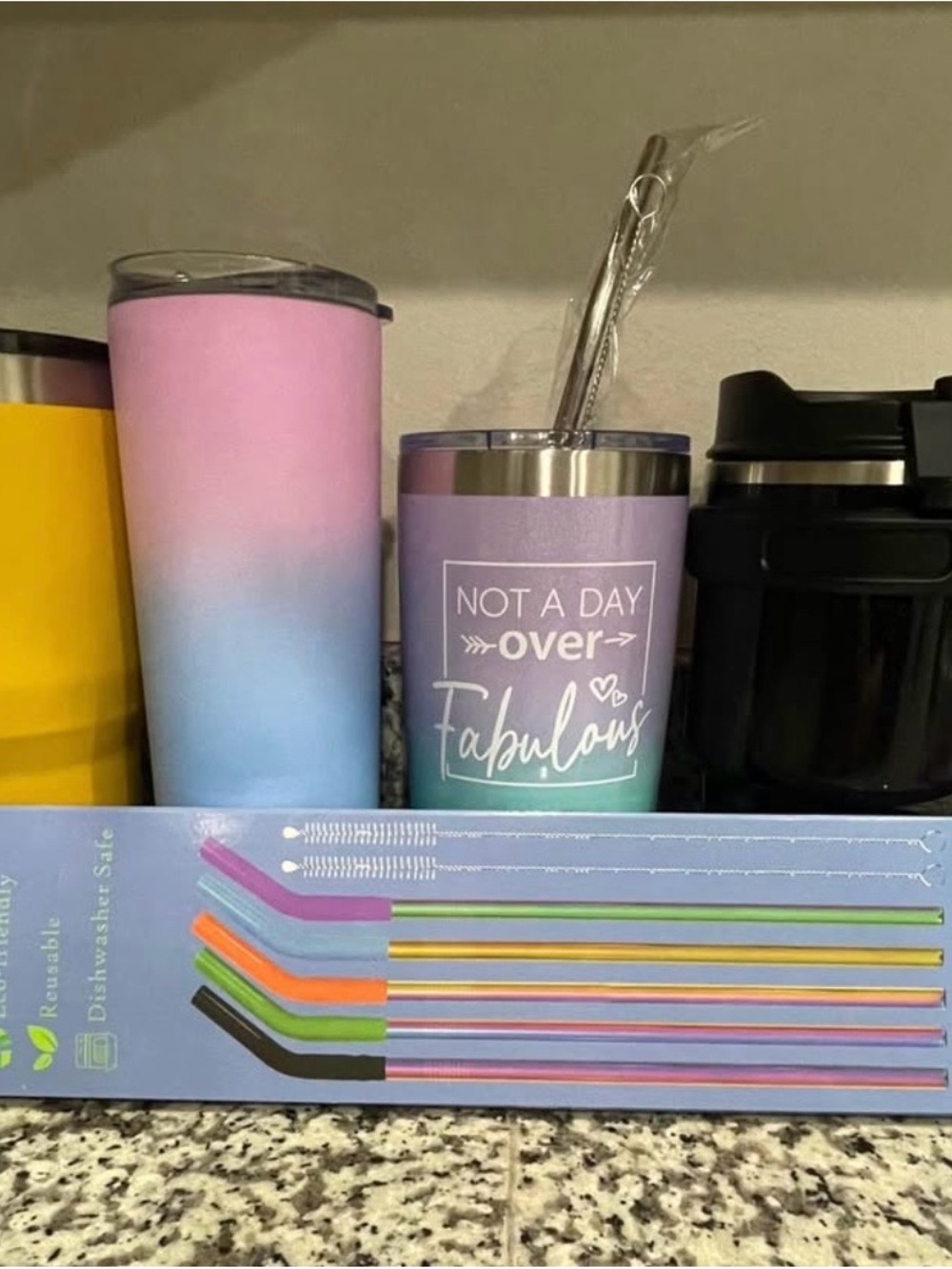 Various Tumblers and Metal Straws
